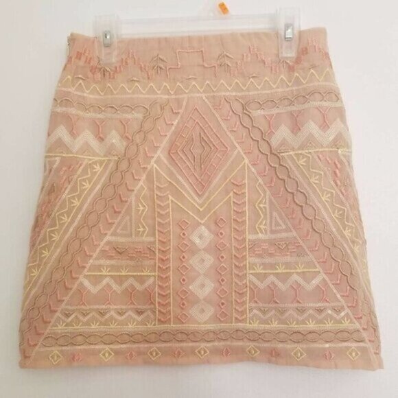 Nude Beaded Embroidered Aztec Mini Skirt - Picture 3 of 10